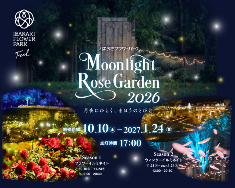 Moonlight Rose Garden2026～月夜にひらく、まほうの扉～｜10月10日（土）からいばらきフラワーパークで秋バラ＆冬の光のアート