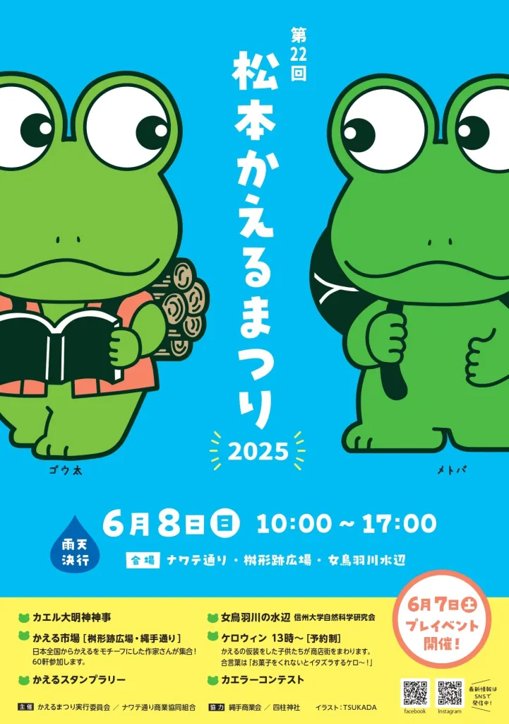 第22回 松本かえるまつり|6月8日(日)ナワテ通り&女鳥羽川で開催!かえるグッズ&コンテストも